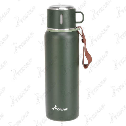 Термос 900мл,хаки, пробка-ситечко,крышка-кружка,ремешок (T-KD-7030-0.9)TONAR