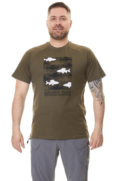 Футболка GRAYLING "Fishes", хлопок, хаки, р-р ХL