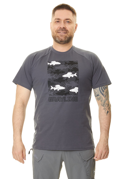 Футболка GRAYLING "Fishes", хлопок, графит, р-р L