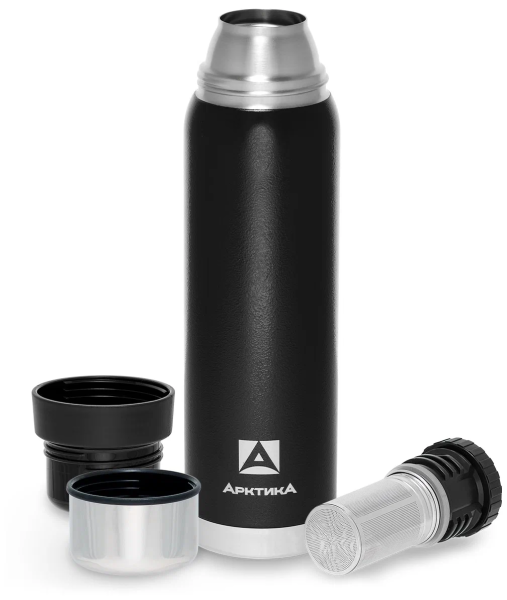 106-1200С Термос АРКТИКА 1200мл. для напитков, с ситечком, черный, 32ч
